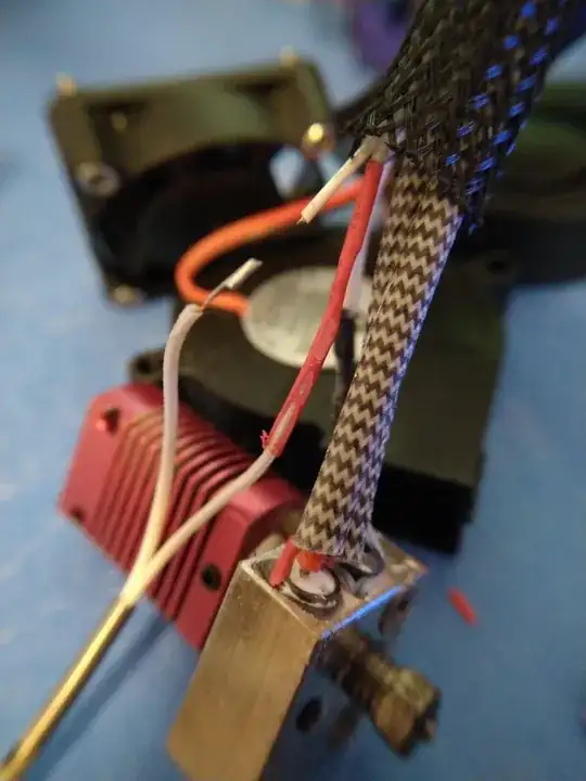 photo of disassembled toolhead with broken thermistor wires