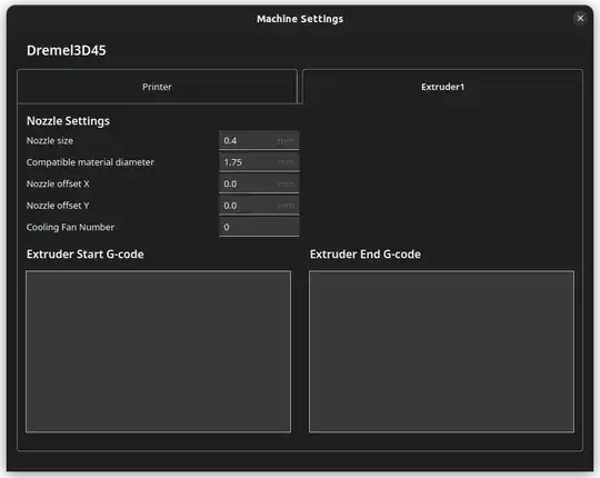 The Dremel 3D45 extruder settings inside of Cura