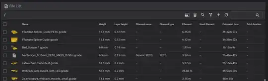 Screenshot of the File List from the web interface for klipper
