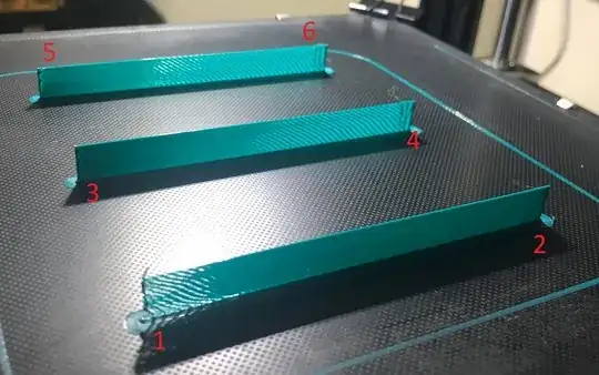 Result of printing 3 cubes (X:0.2 mm, Y:100 mm, Z:10 mm)