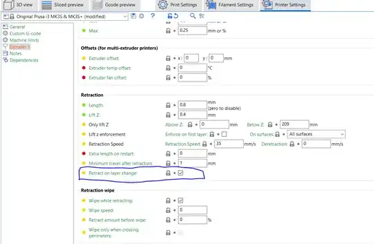 Screenshot of retraction settings