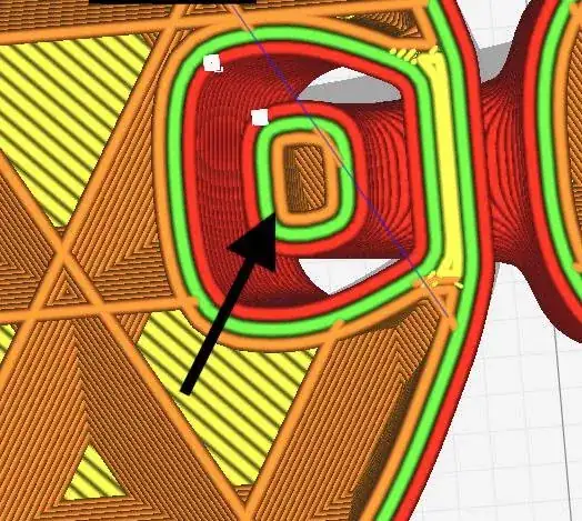 Zoomed rendering of a model with a thin black line to show infill line Zoomed rendering of a model with a thin black line to show infill line