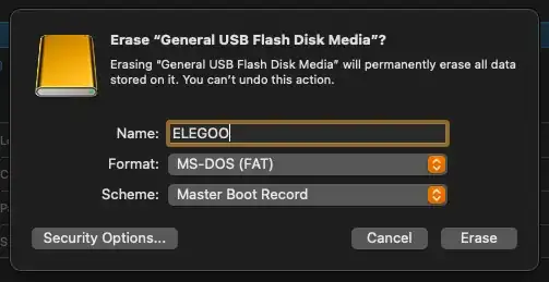 Screenshot of the dialog box showing the erase options Screenshot of the dialog box showing the erase options