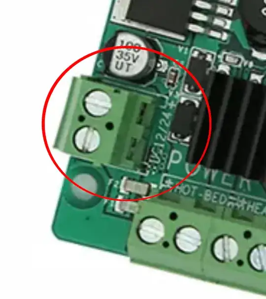 Detail of the replacement board, single 12/24 V power connector is encircled