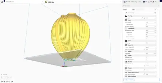 Screenshot of a vase model in Cura showing from the bottom up