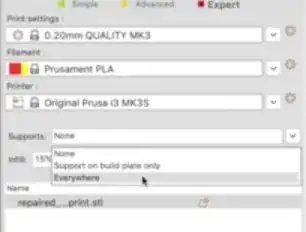 Supports menu - Everywhere is selected Supports menu - Everywhere is selected