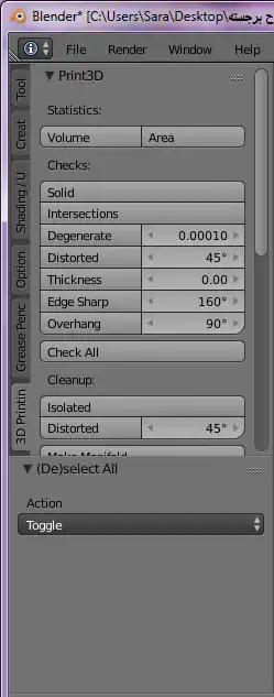 The 3D printing parameters in Blender The 3D printing parameters in Blender