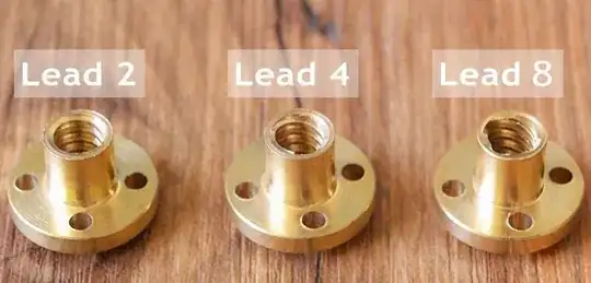 Example of various lead size lead screw nuts