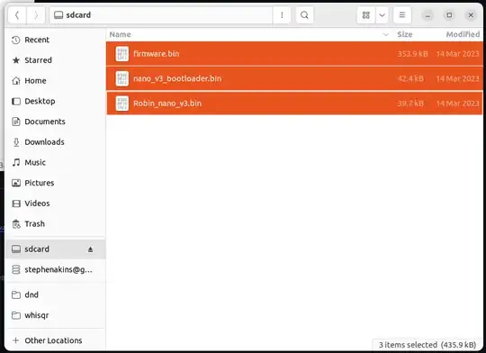 screen capture of files copied to SD card