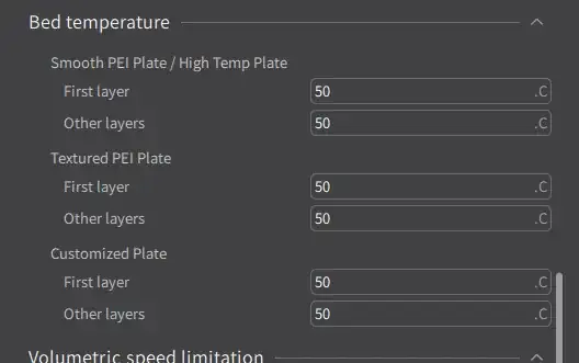 Bed temperature settings