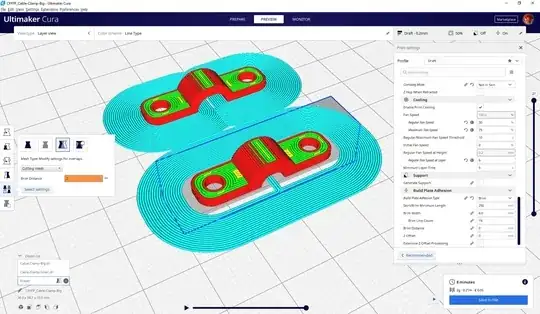 Example showing brim attached and detached Example showing brim attached and detached