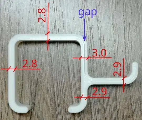3D printed model of a hook with measurements notated 3D printed model of a hook with measurements notated