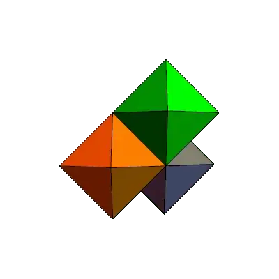 Animated GIF with three octahedra on the faces of a tetrahedron.