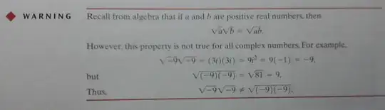 Warning against combining products of complex square roots