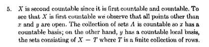 X is second countable since it is first countable and countable.
