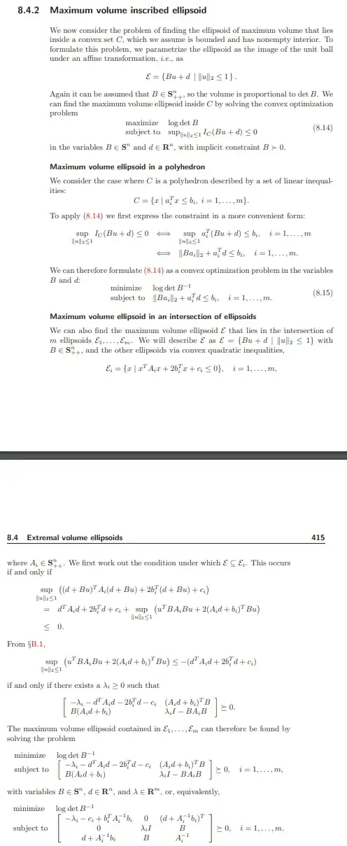 section 8.4.2: Maximum volume inscribed ellipsoid, subsection: Maximum volume ellipsoid in an intersection of ellipsoids