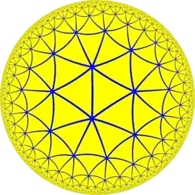 Order 7 triangular tiling in the Poincaré disk model
