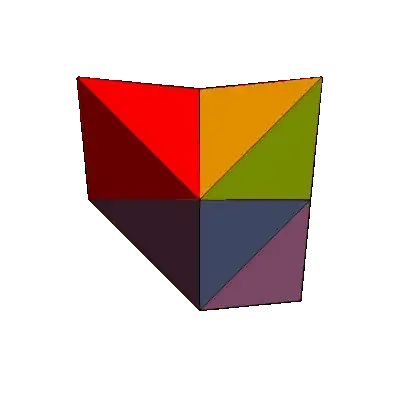 Animated GIF with three tetrahedra on the faces of a octahedron.