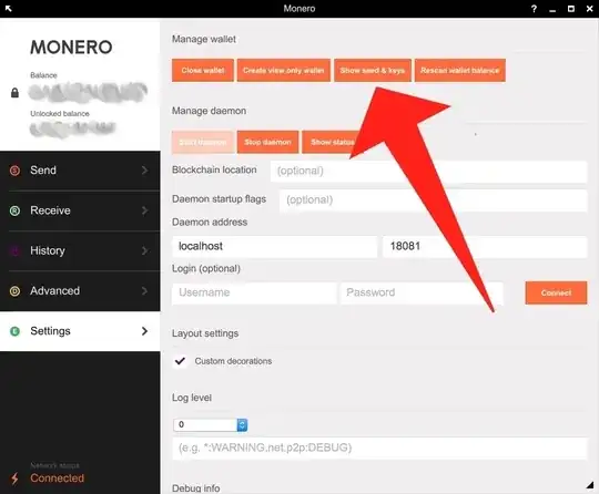 Image of  "Show seed & keys"