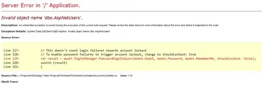 Screen shot of error message