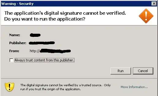 screenshot of java digital signature warning
