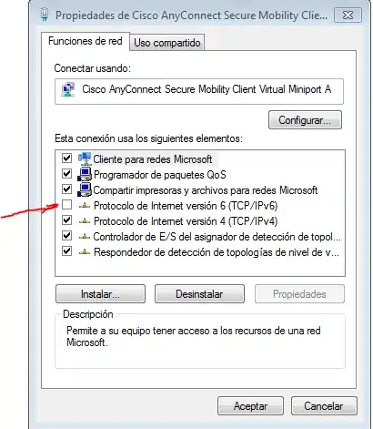Screenshot of my network configuration