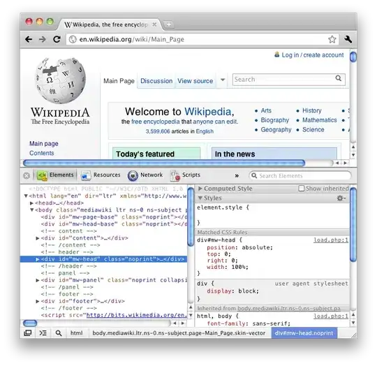 the element selector is 'div#mw-head.noprint'