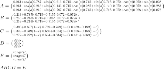 CSS Filter Matrix Equations