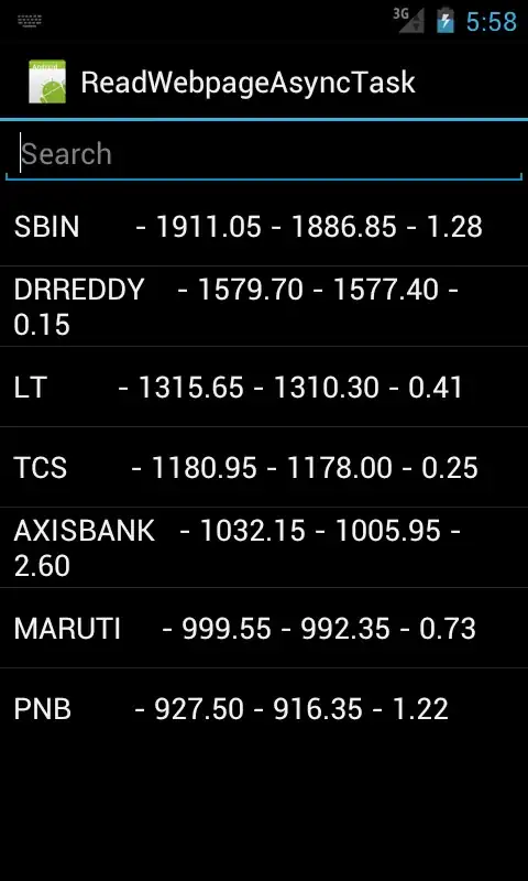 Screenshot of the app