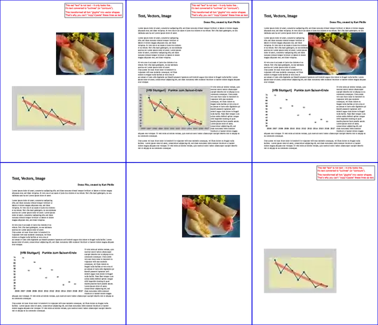 Top row, from left: all "text" removed; all "images" removed; all "vectors" removed. Bottom row, from left: only "text" kept; only "images" kept; only "vectors" kept.