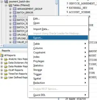 sql developer table context menu
