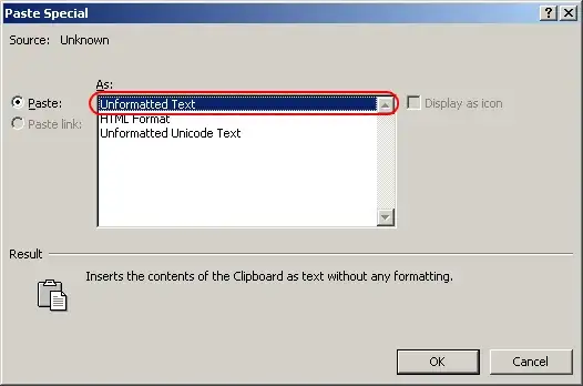 Paste Special options