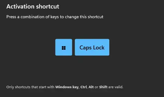 The edit shortcut pop up
