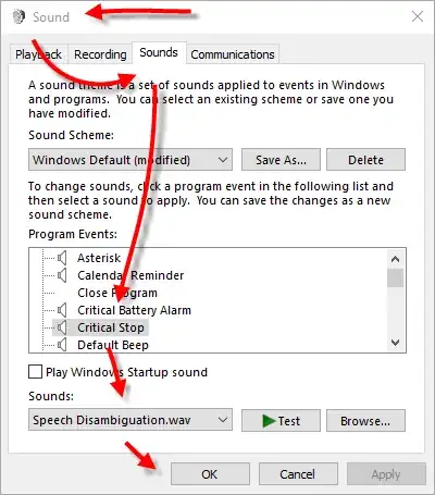 Change Critical Stop sound
